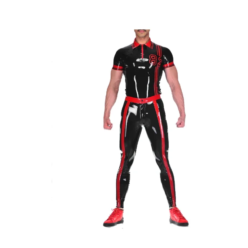 

Latex Black and Red Catsuit Tight Racing Suit Handsome Fashion Size XXS-XXL