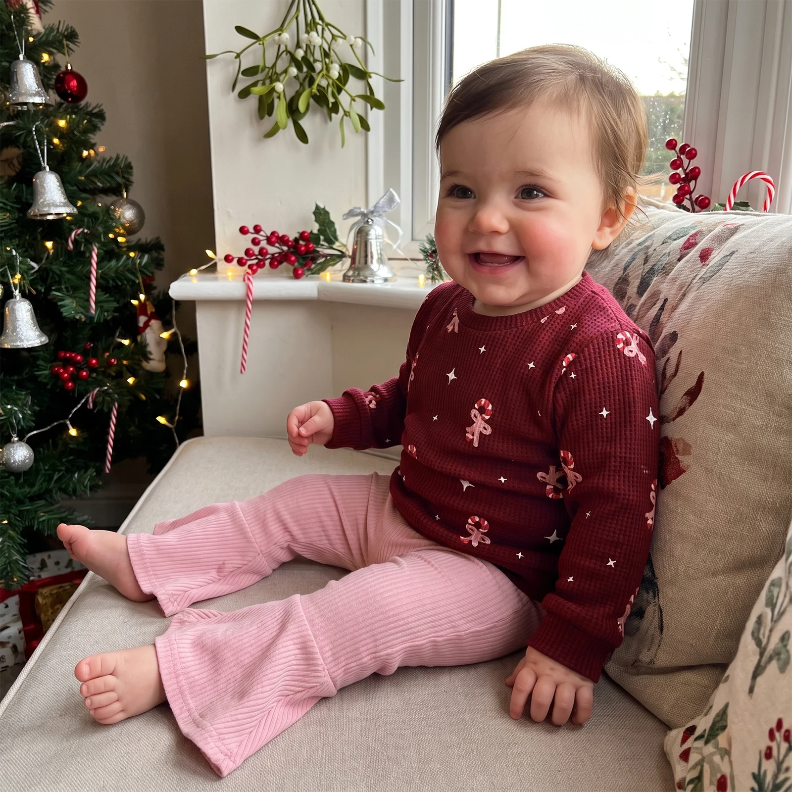 Tregren 1-5Years Toddler Baby Girl Christmas Outfit Ribbed Long Sleeve Sweatshirt and Long Pants 2Pcs Sets Fashion Clothes