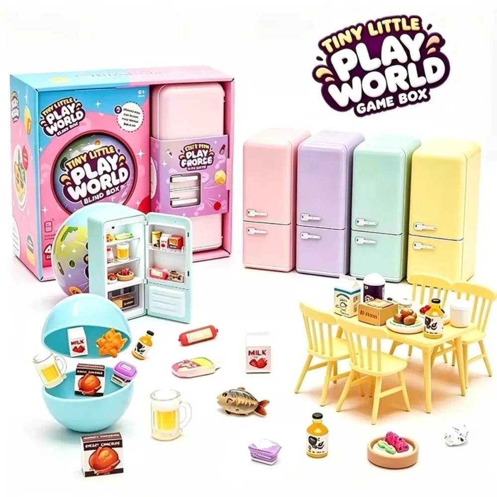 Trendy Random Models Mini Fridge Creative Design Multi-color Box Set Micro Table Chair Mini Size Pretend Play Set Unisex