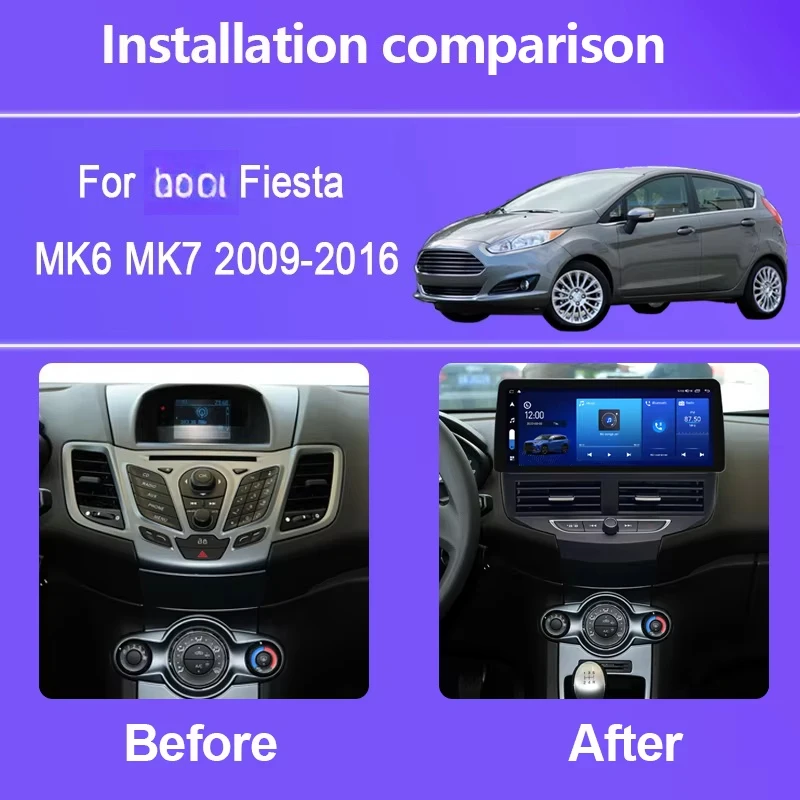 12.3 Inch for Ford Fiesta MK6 MK7 2009-2016 Android 14 8-Core 8G+256G Car Multimedia Player Stereo Receiver Radio GPS 4G WIFI