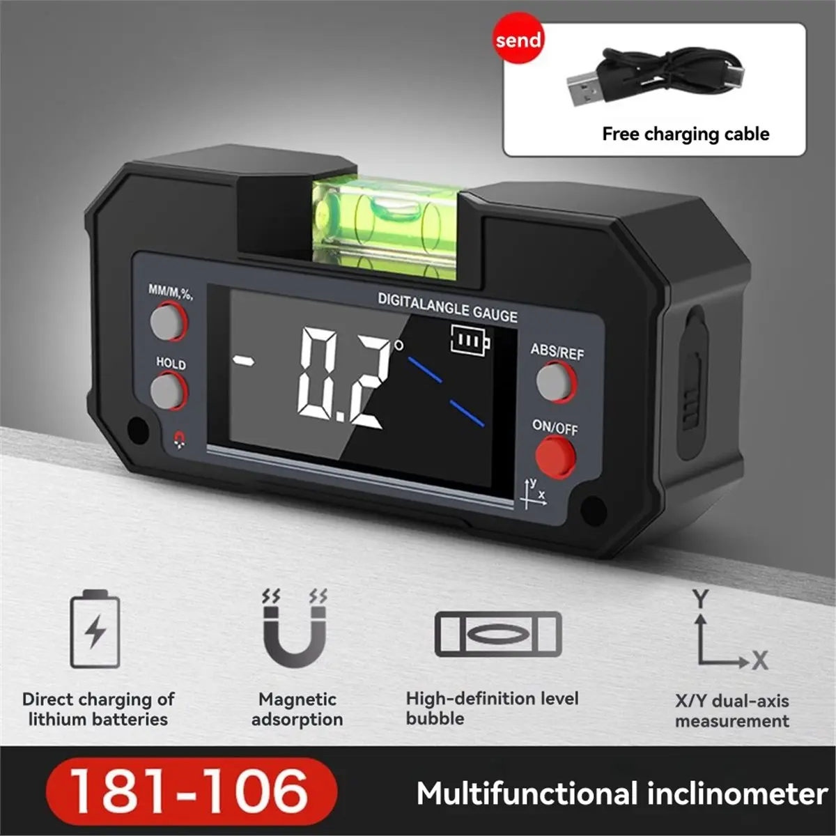A64K Digital Angle Gauge Inclinometer XY Dual- 4x90° Range Backlit Display for Woodworking Tools & 3D Printing Tools
