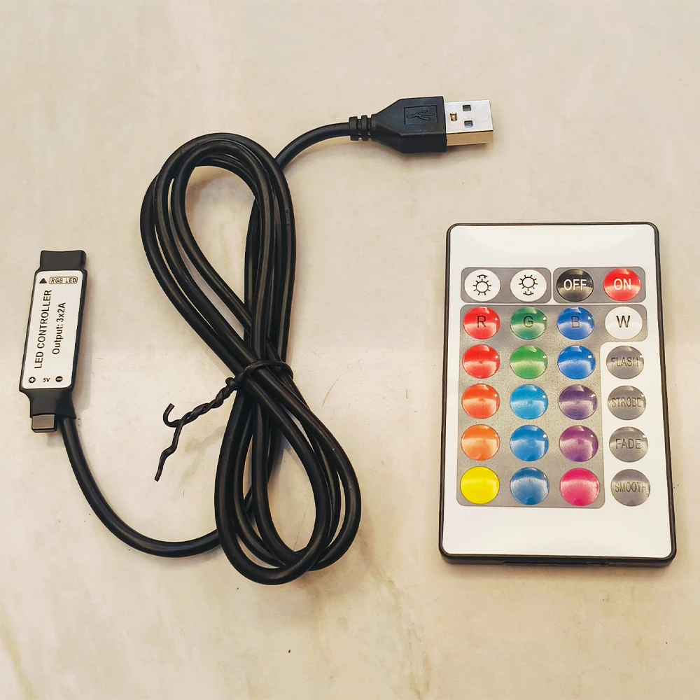 24key IR RGB LED Controller 4Pin USB 5V mini Control Cable Remote Dimmer for 5050 3528 2835 RGB LED Strip for home decoration