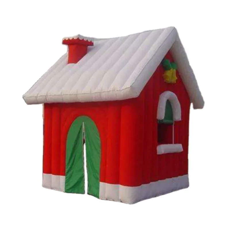 Hot sale Inflatable santa red grotto with snow on roof and windows for Christmas decoration