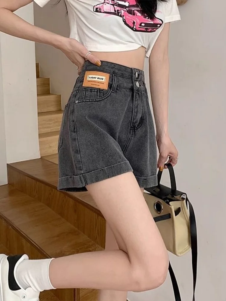 

High Waist Loose Wide Leg Denim Shorts Women's Fashionable Hot Pants Casual Wear Summer Season Comfortable Fit A-Line Shorts