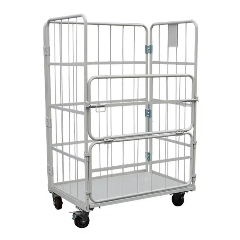 Heavy Duty Steel Laundry Cart Foldable Metal Rolling Cage Easy Movable Clothes Storage Container for Home Hotel Use Large