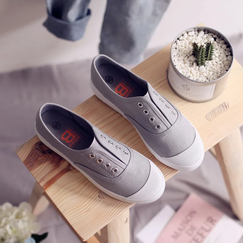 Women Canvas Shoes Elastic Band Lady Loafers Flat Heel Slipon All Match Girls White Shoes Sneakers Spring Autumn Tenis Femino