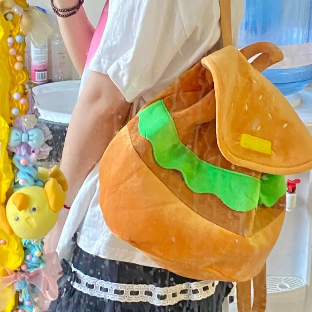 Cute Hamburger Plush Backpack Soft Cartoon Burger Plush Coin Purse Girls Kindergarten School Bookbag Children Kids Pack