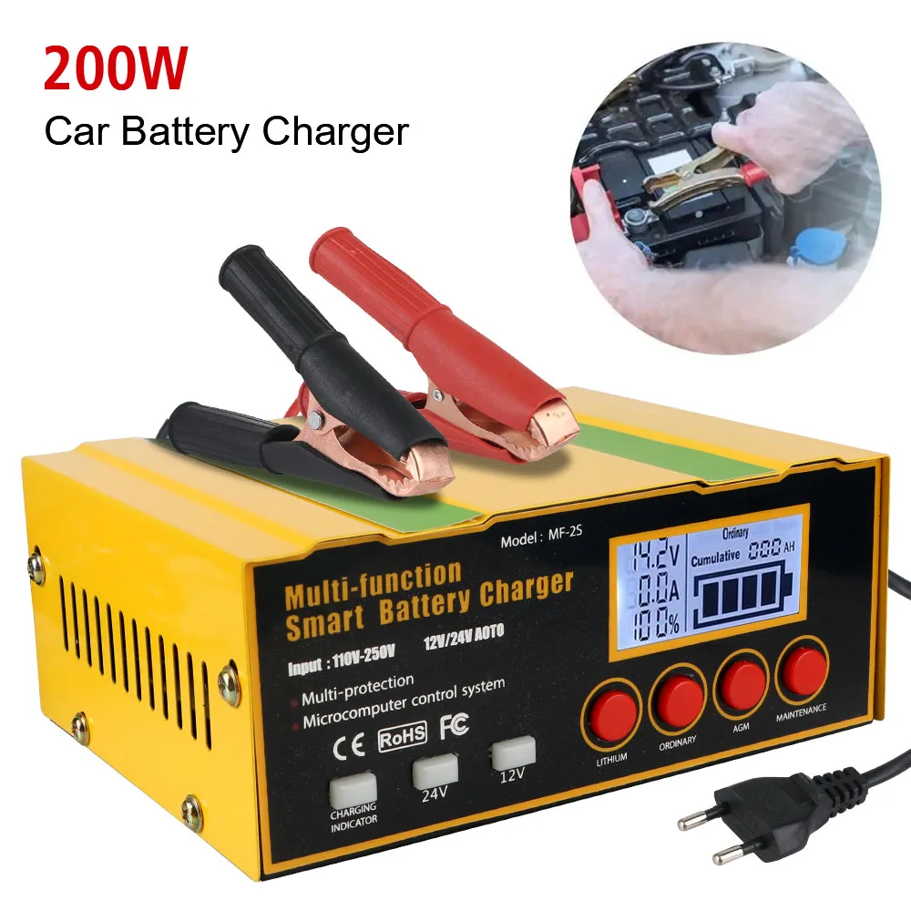 12V12A 24V8.5A LED Display Truck Motorcycle Charger AGM Car Battery Charger Pulse Repair Battery Charger 110V-250V Input 220W