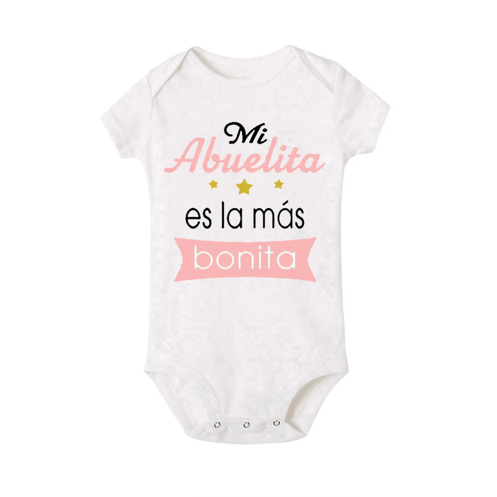 My Grandmother Is The Most Beautiful Spanish Printed Baby Bodysuit Funny Newborn Clothes Infant Short Sleeve Jumpsuit Outfits