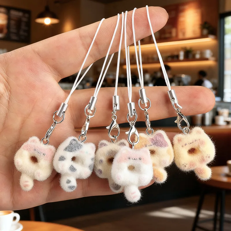 Flauschiger Donut-Katzen-Schlüsselanhänger, Mini-Kätzchen-Anhänger, Siamesische Katze Taschenornament, Niedlicher Cartoon-Anhänger in Verschiedenen Farben, Mädchen-Deko-Geschenke