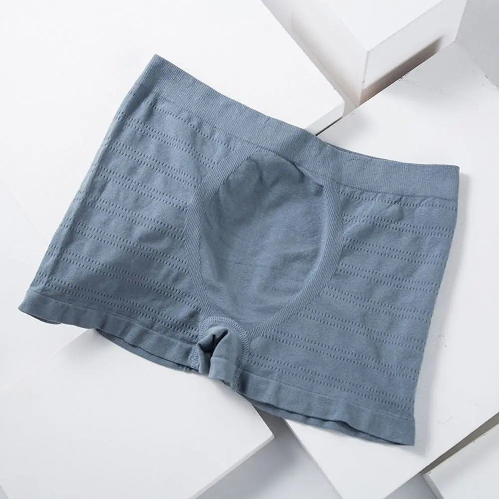 Comfortable Elastic Mid-Waist Pattern Solid Color Cotton Crotch Seamless Panties Men Underwear Breathable Boxer Nylon Shorts