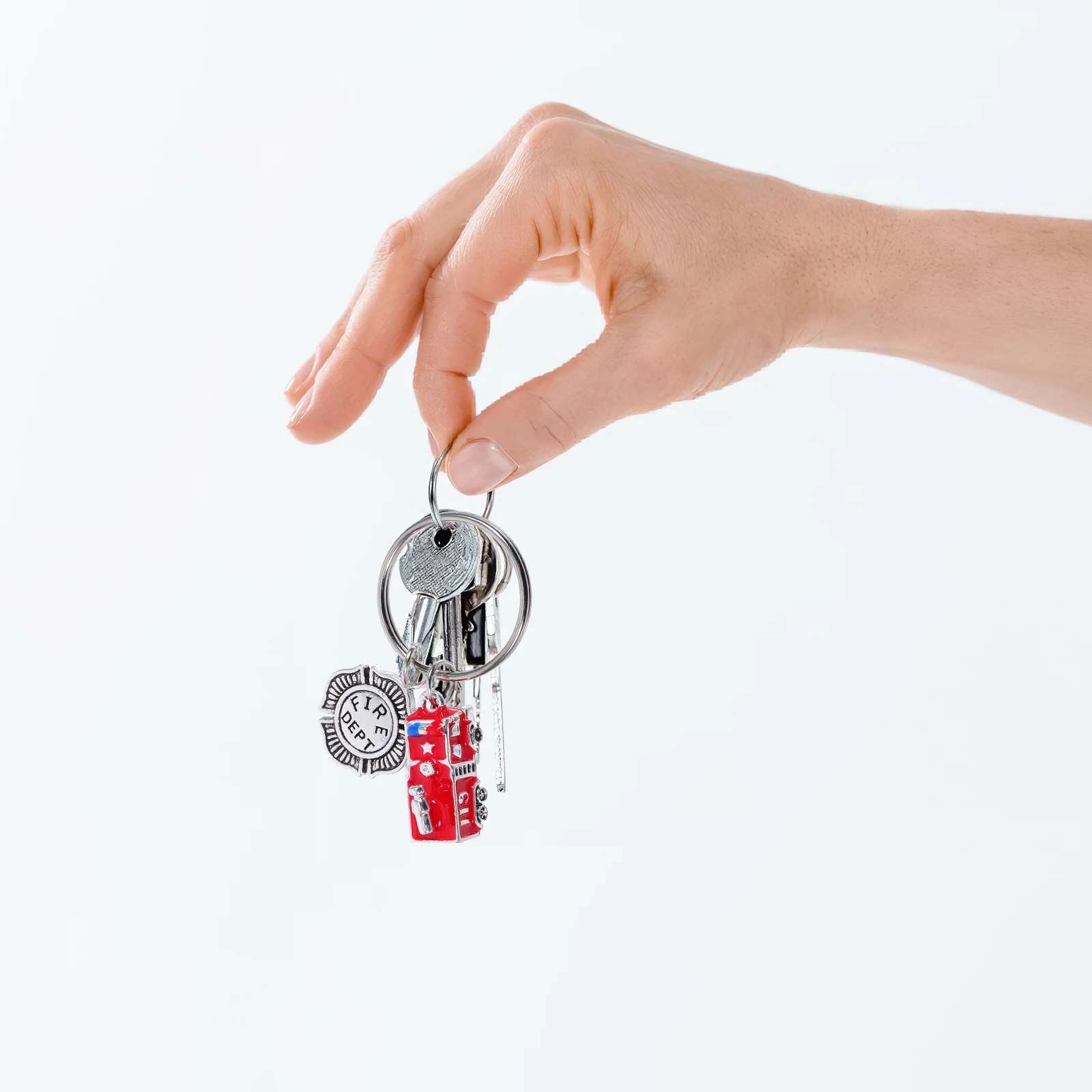 

Fire Truck Keychain Metal Mini Key Ring Decorative Badge Pendant Stylish Durable Lightweight Practical Key Chain
