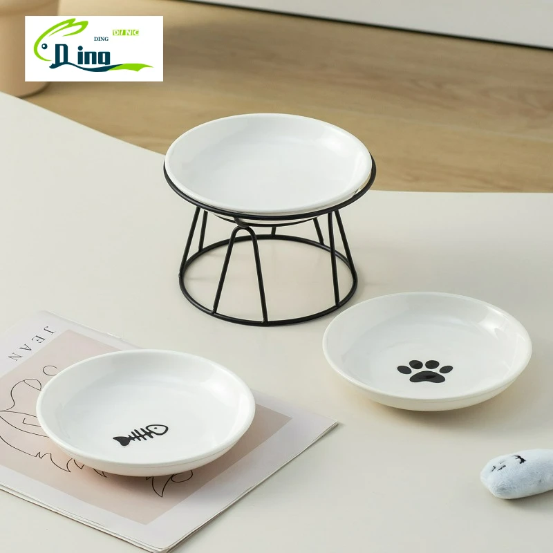 

Керамическая миска для кошек, 1 шт., широкая, безопасная, для воды и корма, нескользящая, неглубокая, для котят и щенков, аксессуары для кормления