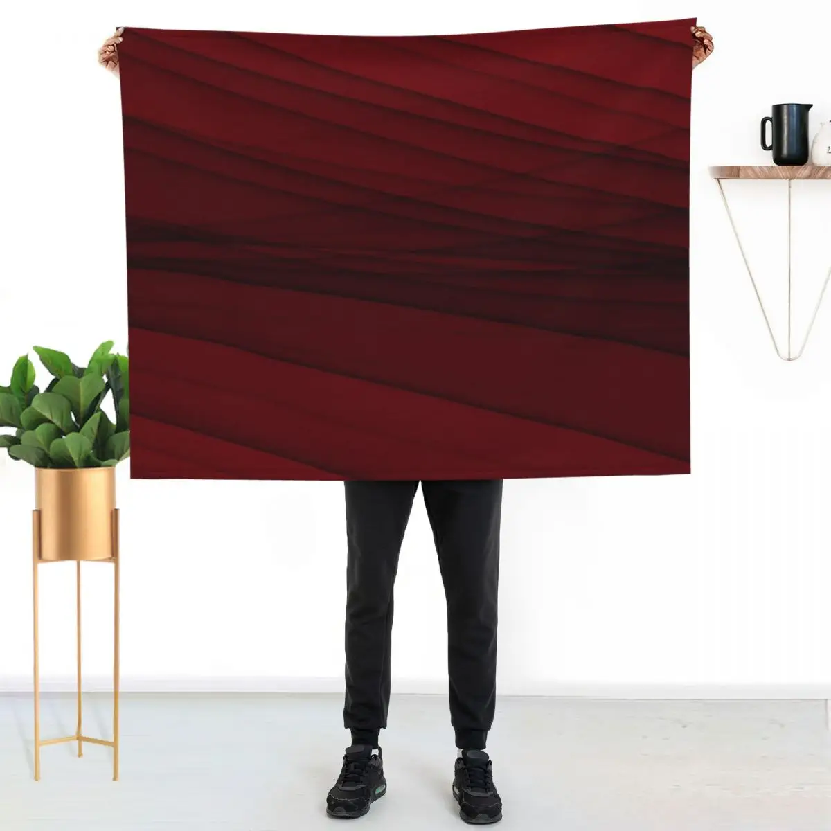 Deep Red Linear Throw Blanket funny gift Flannel Fabric Hairy Stuffeds warm winter for sofa Blankets