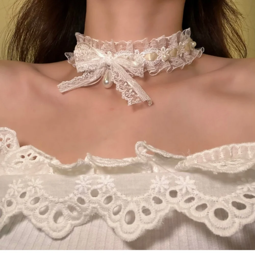 Halsband-Halskette für Mädchen, süßer schwarzer Spitzen-Bogenkragen für Frauen, Spitze, Schleife, Gothic-Halsband, zarter Schlüsselbeinkettenschmuck
