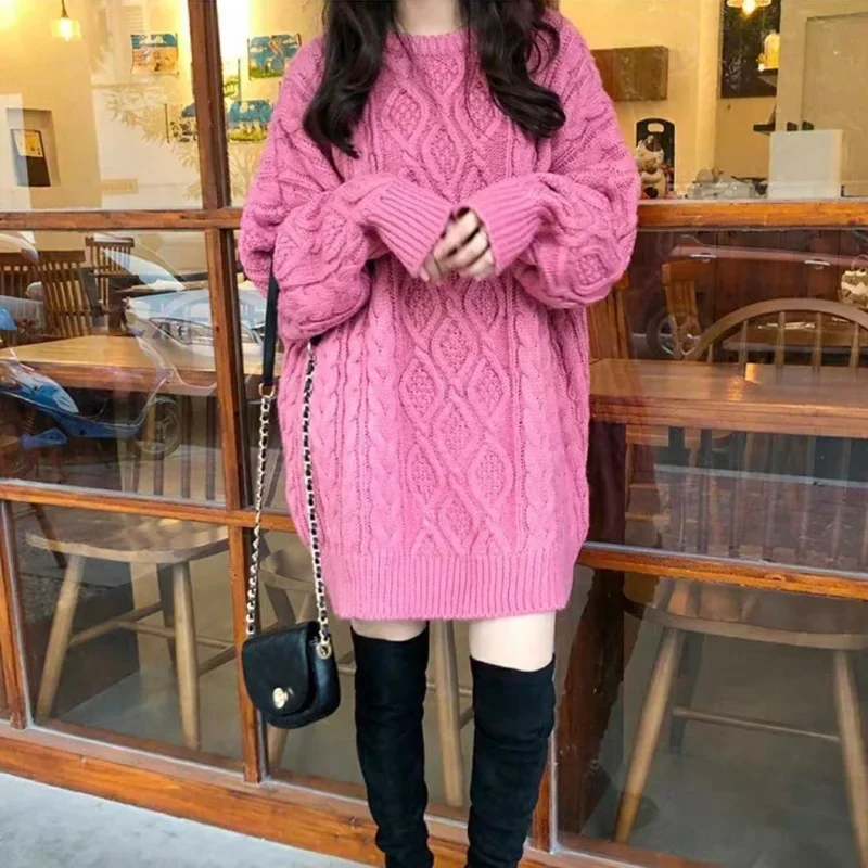 Women Sweaters Long Sleeved Round Neck Knitted Pullovers Solid Regular Casual Jumpers High Street Slight Strech Autumn