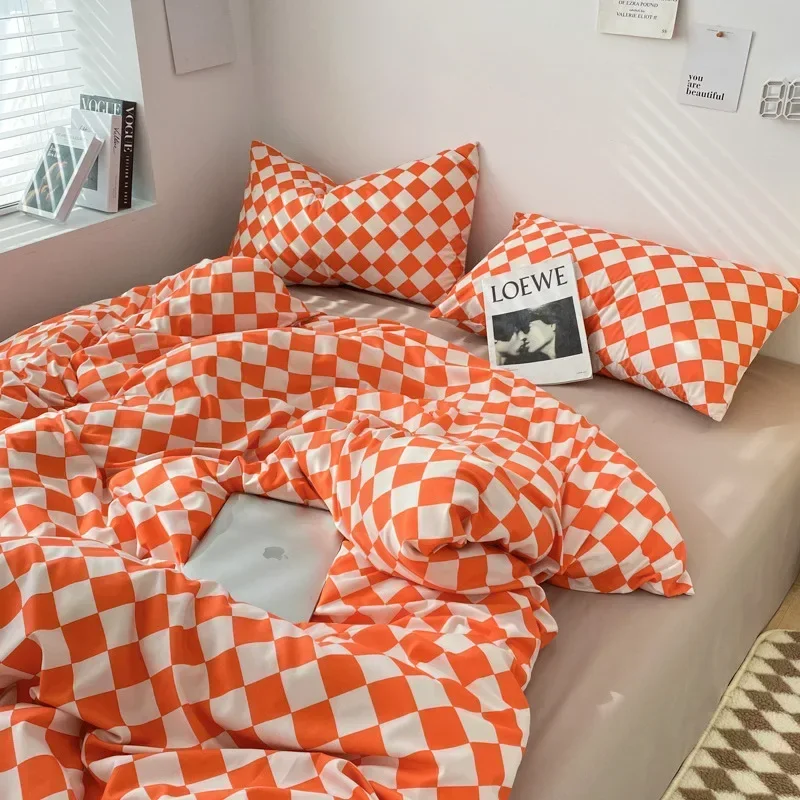 

Nordic Checkerboard Duvet Cover Plaid Bedding Sets Single Double Quilt Covers Sanding Reactive Bed Clothes Pillowcase Bed Sheet