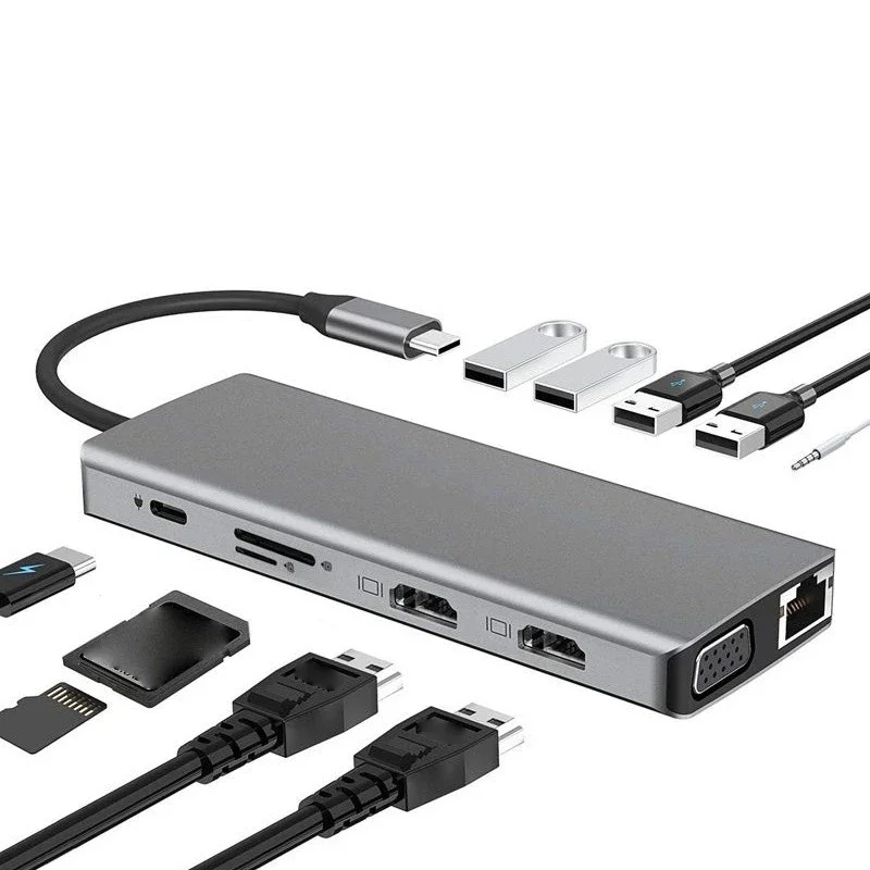 USB C HUB 4K 30Hz Type C To HDMI-compatible USB 3.0 Adapter 11 In 1 Type C HUB Dock PD 87W USB C Splitter Expansion Dock