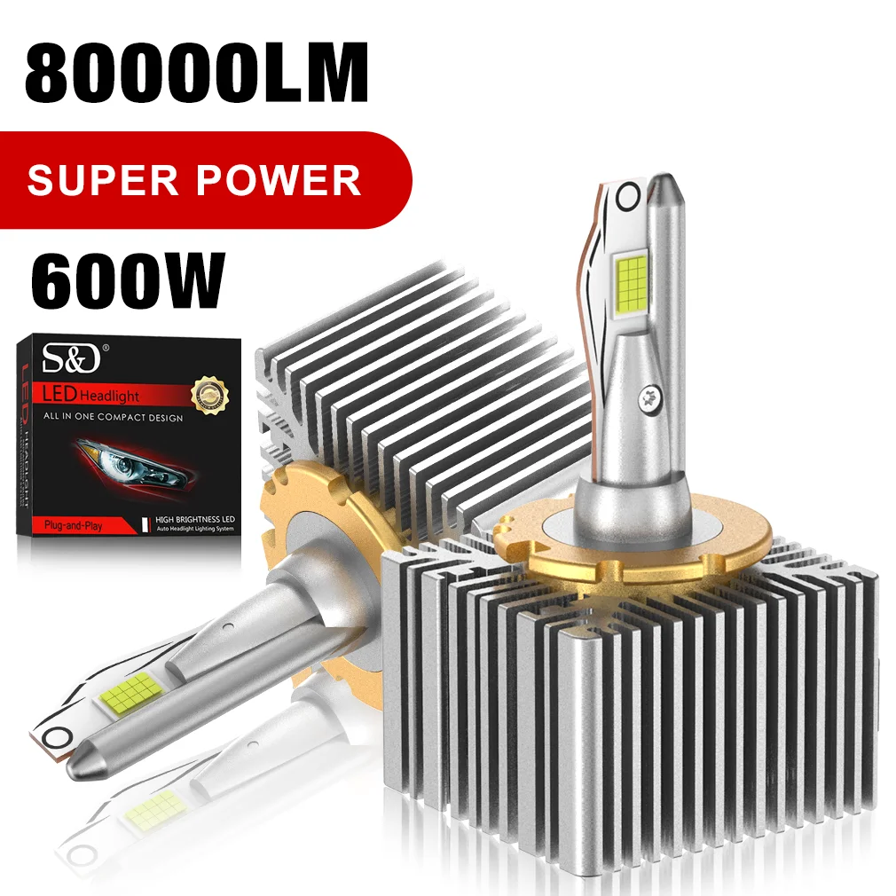 S&D 2pcs D1s D2s D8s LED Headlight Bulbs CANBUS 6000K 80000LM Copper Tube Car Light Turbo Lamp Plug&play Eplace For Factor