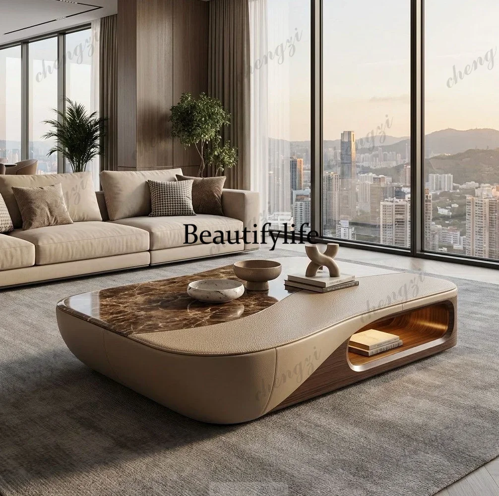 Italian special-shaped microcrystalline stone coffee table modern light luxury living room home creative hollow storage table
