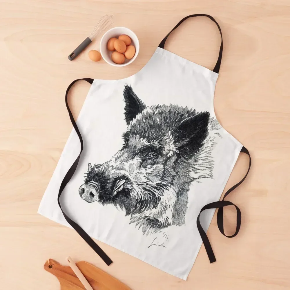 

Wild boar head drawing Apron Restaurant Household Items Customizable Apron