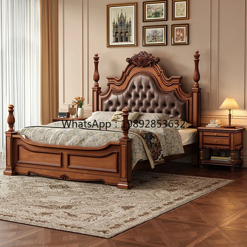 LYY American Retro Peach Core Wood Solid Wood  Luxury Carved High-End Master Bedroom Bed 1.8m Double  Wedding