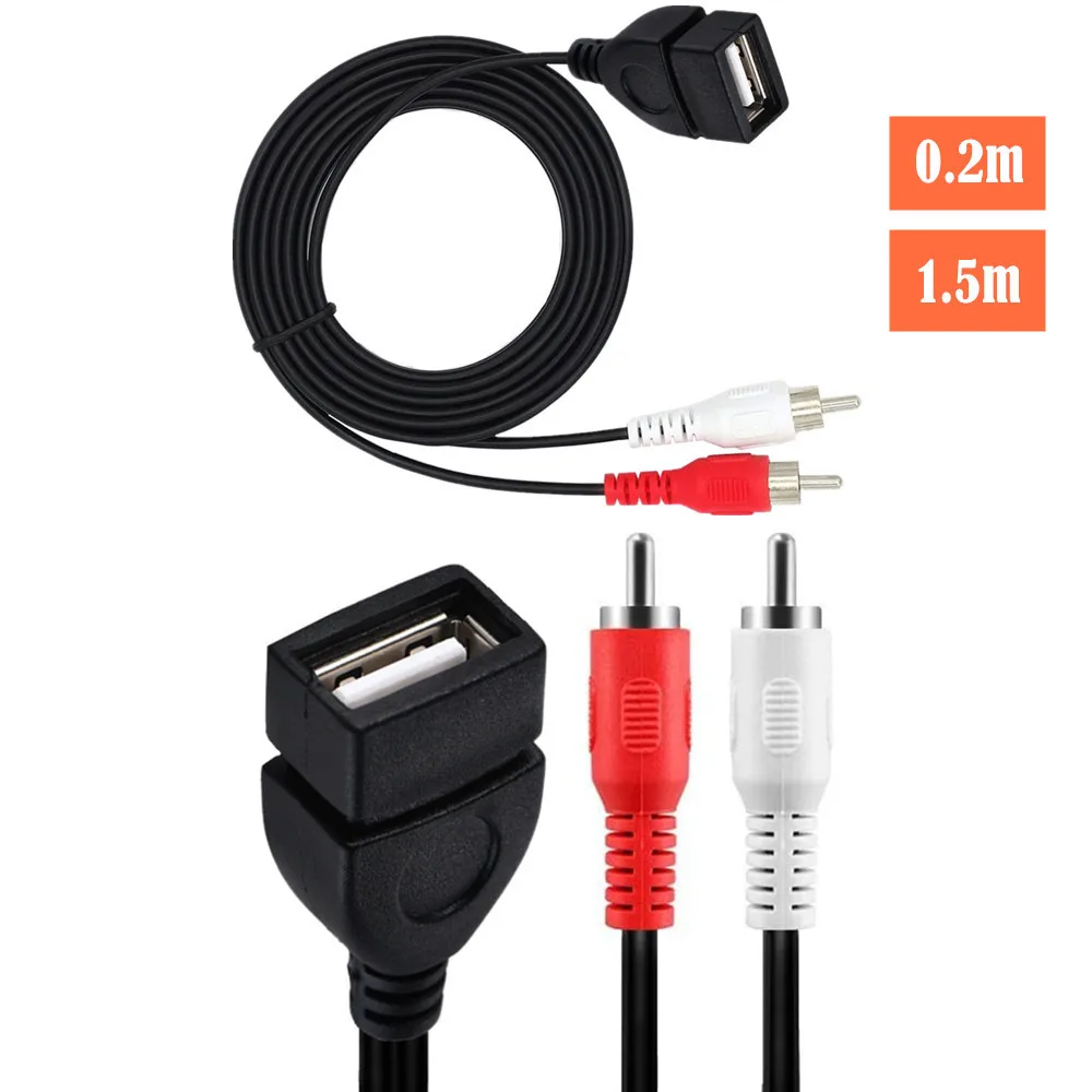 New Arrival 1.5 m/5 ft USB A female socket to 2RCA male plug audio video extension cable audio adapter audio