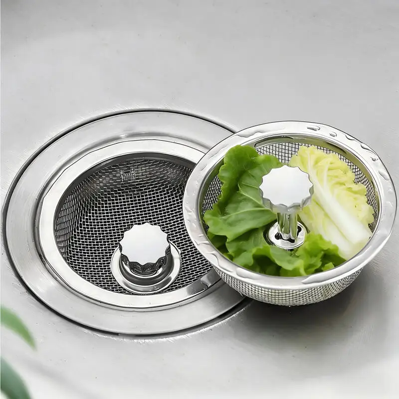 Durables Stainles Steel Kitchen Sink Strainer with Handle Stopper Replaceable Drain Basket Filter Mesh for Waste Hole Easy Clean - Image 6