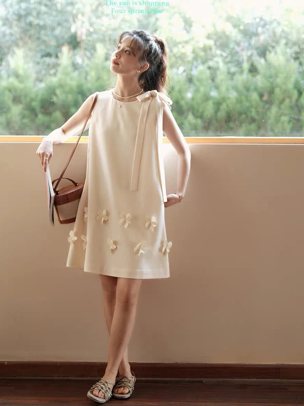 

plus Size Knot Tie Waist Vest Dress Women's Elegant Sleeveless Summer Dress Casual Loose Fit Mid-Length A-Line Skirt