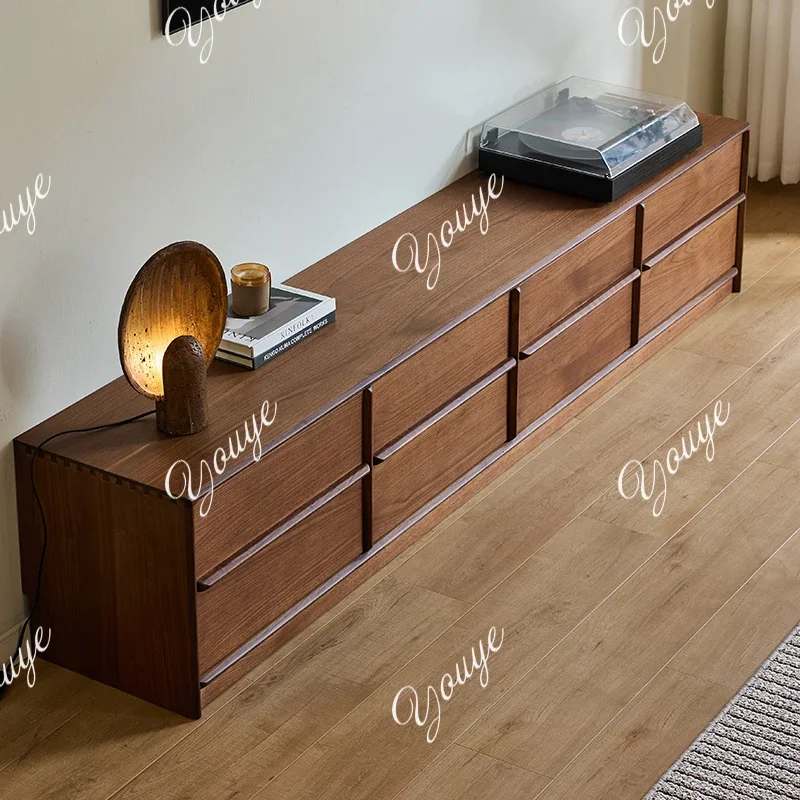 

XS Medieval Style North American Black Walnut Solid Wood Skeleton Line TV Cabinet Living Room Home Floor TV Cabinet