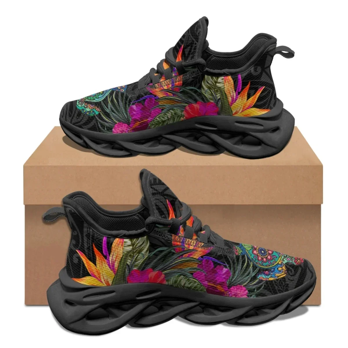 Vintage Turtle Polynesian Frangipani Designer Flats Women Breathable Comfortable Lace-up Walking Shoes Fashion Sneakers Female