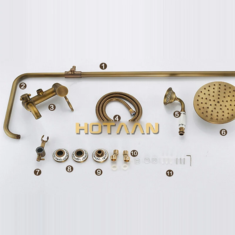 Imagem -06 - Antique Brass Wall-mounted Rainfall Shower Faucet Wall-mounted Mixer Valve Latão Shower Head Chuveiro de Mão e Mangueira Yt5326