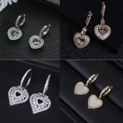 Hot sale 18K real gold plating luxury copper inlaid zircon heart hoop earrings elegant sweet women's Korean jewelry earrings