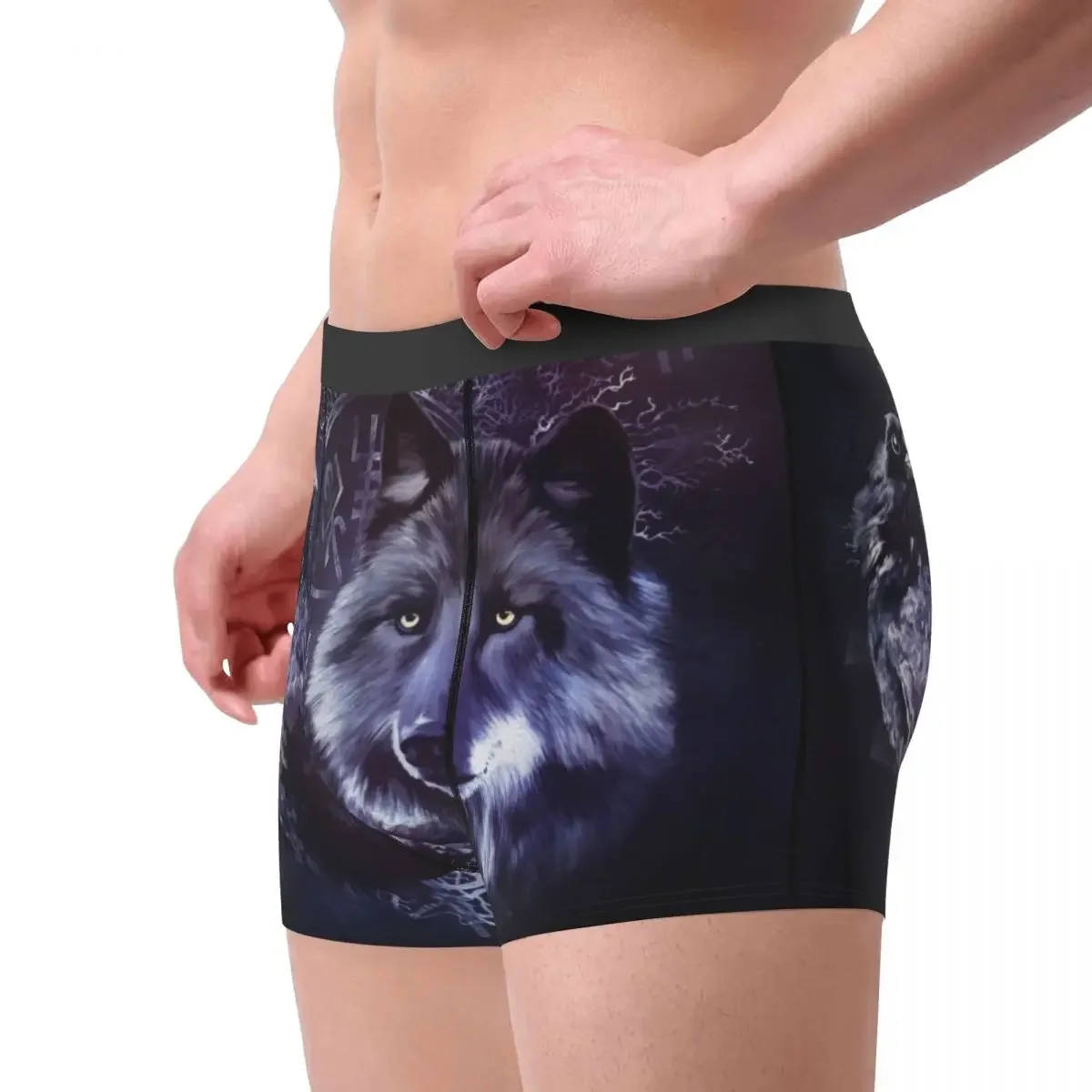 Cuecas boxer estampadas para homens, roupas íntimas, shorts, calcinhas, cuecas respiráveis, corvo e lobo, árvore da vida, calcinhas masculinas