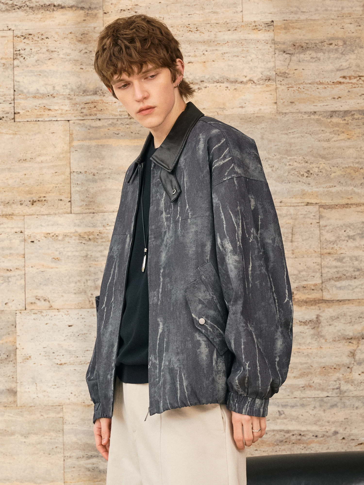 Mr. Erba Vintage Texture Patchwork Jacket Spring Dyed Casual Men's Workwear Style Coat Loose Fit Youthful Popular Long Sleeve...