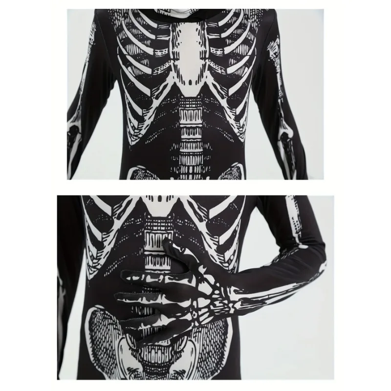 Tuta con cappuccio grafica Allover Skull per ragazzi, tuta da prestazione natalizia Set elegante vestito Versatile regalo per feste di Halloween