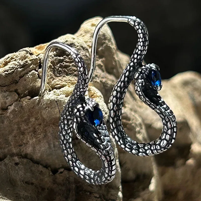 Women Silver Dangle Earrings Vintage Egyptian Snake Shape Punk Gothic Exaggerated Personality Earrings High Grade Jewelry Gift