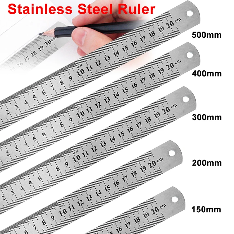 150mm-500mm Metal Double Side Scale Stainless Steel Straight Ruler Precision Measuring Tool for Students School Stationery Kids