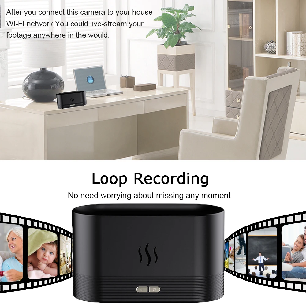 Mini Kamera Full HD 1080P WiFi z funkcją nawilżacza powietrza, nagrywaniem bocznym, monitoringiem domu, noktowizją IR, rejestracją wideo DVR i detekcją ruchu. — zdjęcie produktu 6