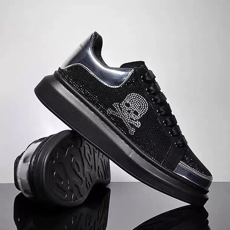 

New Sale Men Sneakers Skull Breathable Casual Vulcanization Shoes Thick Bottom Rhinestone Wear-Resistant Sports Footwear