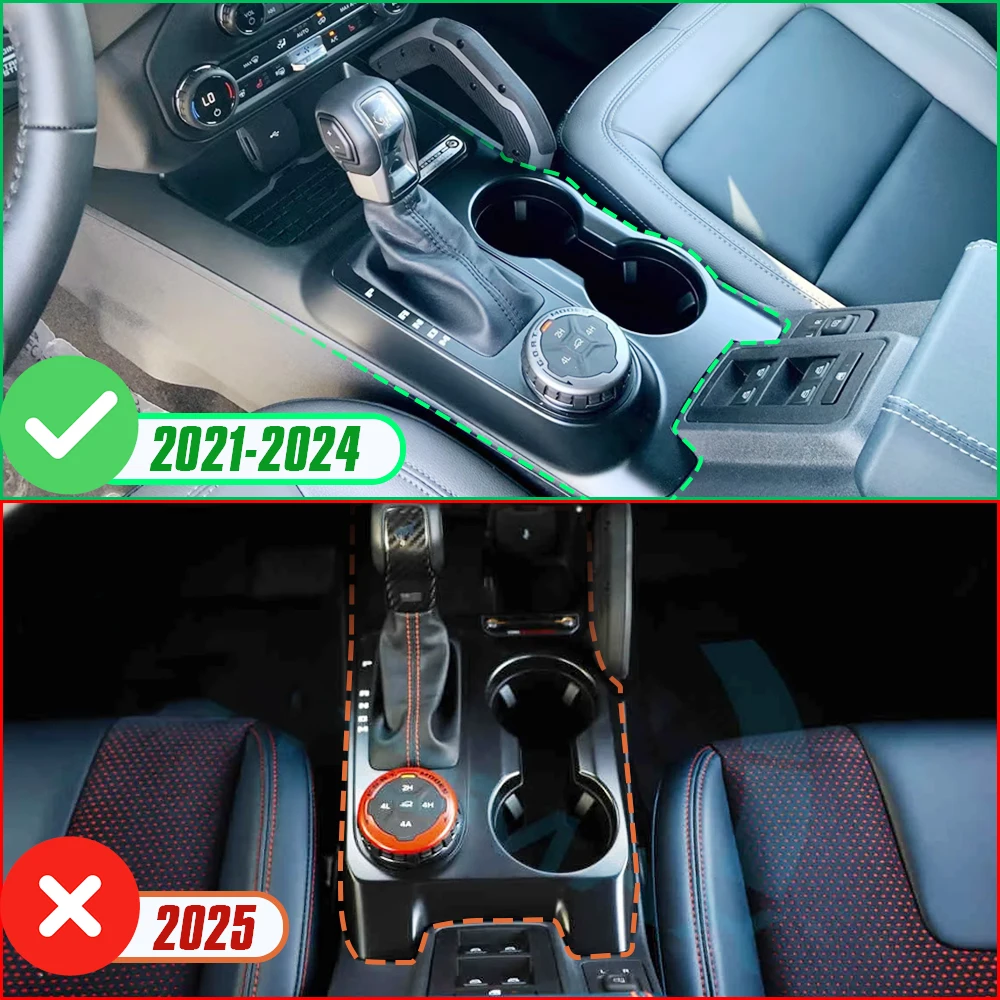 For Ford Bronco Raptor Wildtrak Outer Banks Badlands 2021-2024 Carbon Fiber Car Center Gear Shift Water Cup Holder Cover Tirm