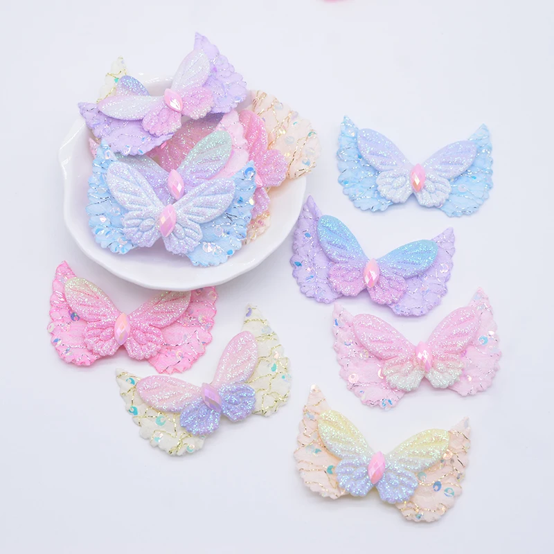 12 Uds. De apliques de alas de Ángel con purpurina de 5x3,5 cm/1,97x1,38 pulgadas, ala de Cupido, ala de hada para sombreros de tela DIY, parches de costura con lazo, decoración
