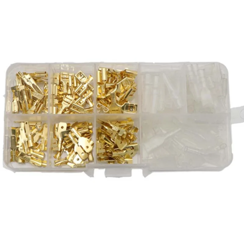 180Pcs Box-Packed Gold/Silver Crimp Terminal,Male and Female Docking 2.8/4.8/6.3mm,Wire Connector,Electrical Terminals