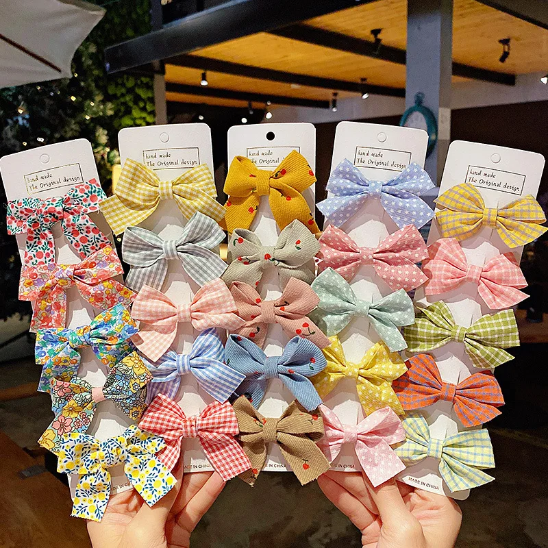 5PCS/Set New Girls Cute Plaid Print Star Hairpins For Kids Children Sweet Headband Hair Clips Barrettes Fashion Bow Accessories