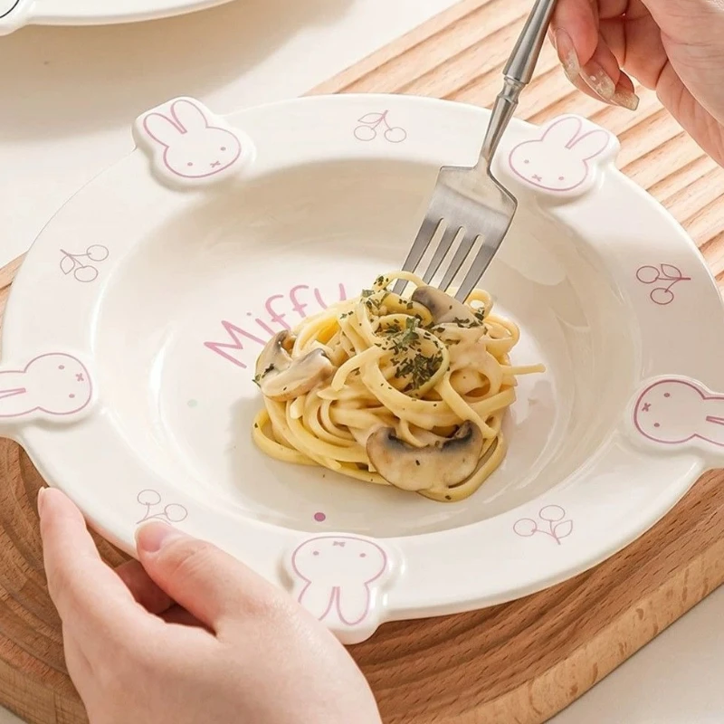 Cartoon Kawaii Miffy Flat Plate Ceramic Thick Printing Alien Tableware Does Not Fade Household Use Good Looks Send To Girls Gift