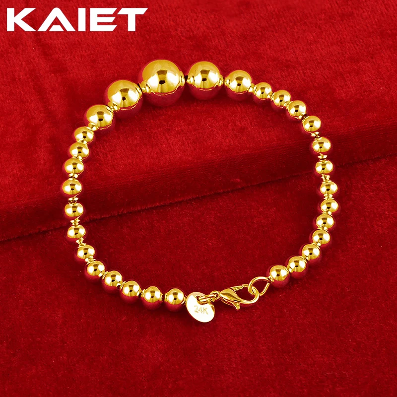 

KAIET 925 Sterling Silver Smooth Beaded Chain Bracelet Plated With 18K Gold Wedding Party For Women Charm Fine Jewelry