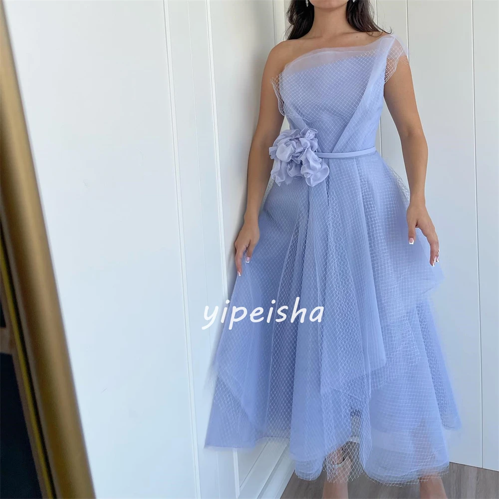 Customized Retro Net Sash Ruched A-line Strapless Midi Dresses Quinceanera Dresses Fashion Elegant Exquisite High Quality Sexy S