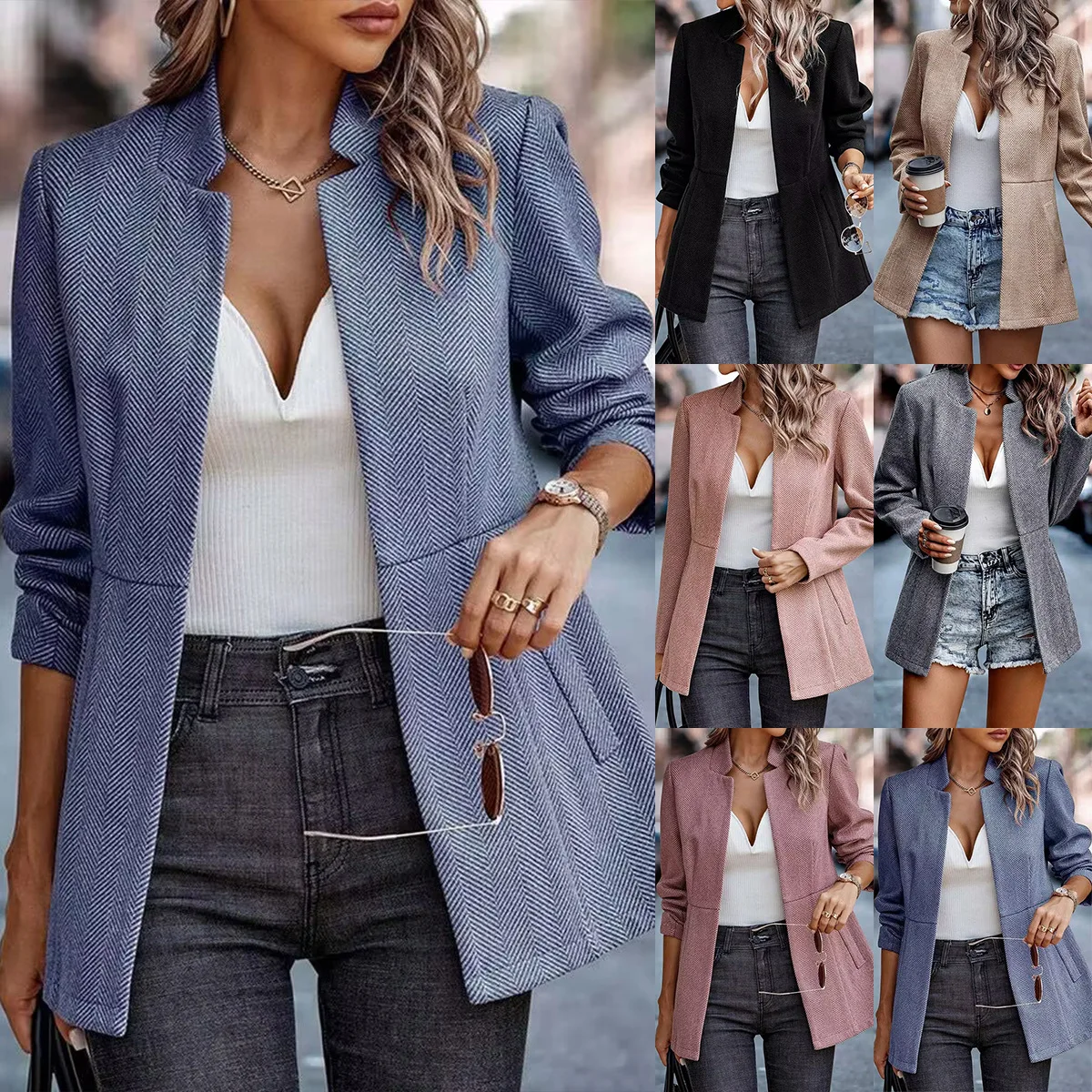 

2026 Amazon Aliexpress New Autumn Winter Simple Fashion Casual Solid Color Blazer Cardigan Jacket Women's Clothing