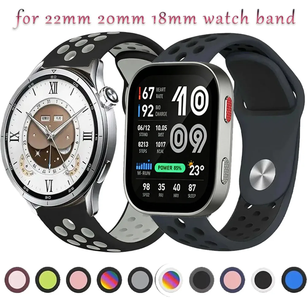 18/20/22mm Silicone Strap for Xiaomi Watch S5 S4 Sport Breathable Band For Oneplus 4/Lite/3 Amazfit Bip 6 Max OPPO Watch X3 Mini