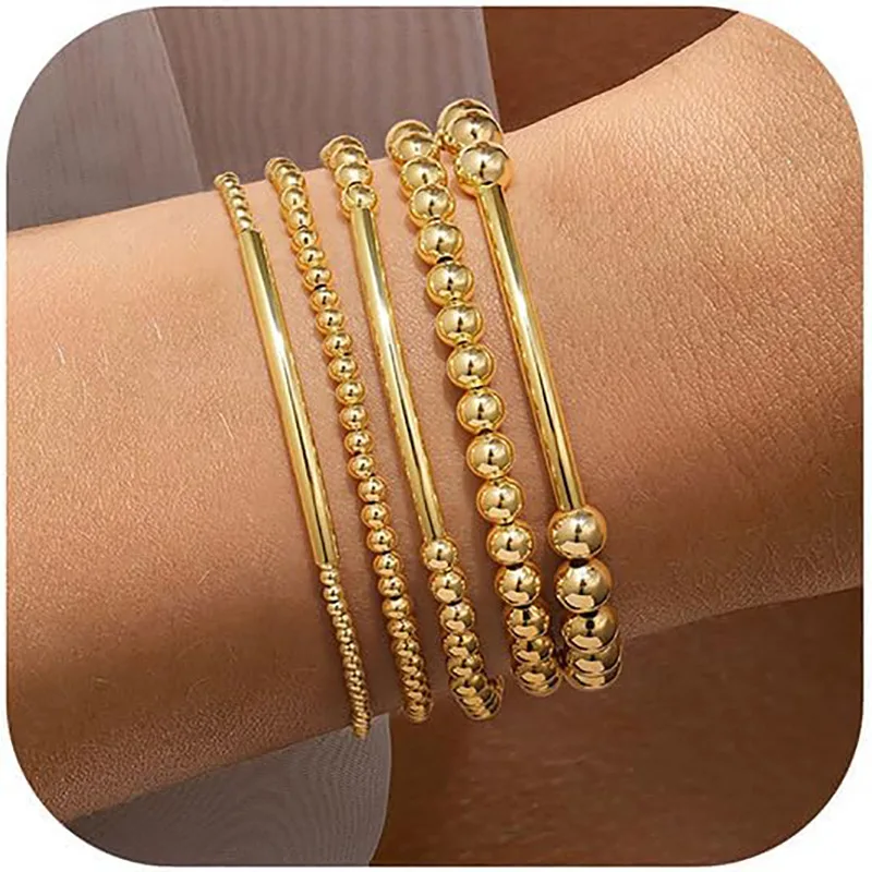 Gold copper bead beaded bracelet multi-layer stacked elastic rope cross pearl bracelet cross-border hot sale